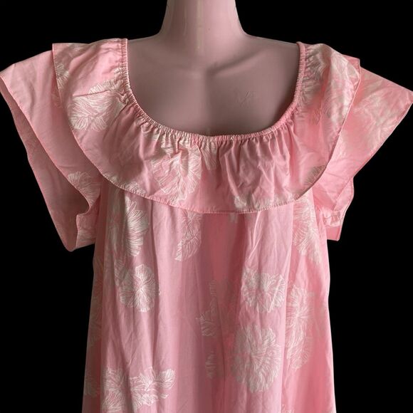 MuuMuu Dress Womens Extra Large Pink Floral Ruffle Hawaiian Sundress Pocket - Picture 3 of 5